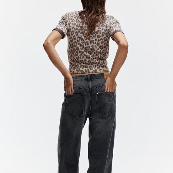 NWT H&M FINE-KNIT T-SHIRT beige leopard print Size XS - Picture 5 of 10